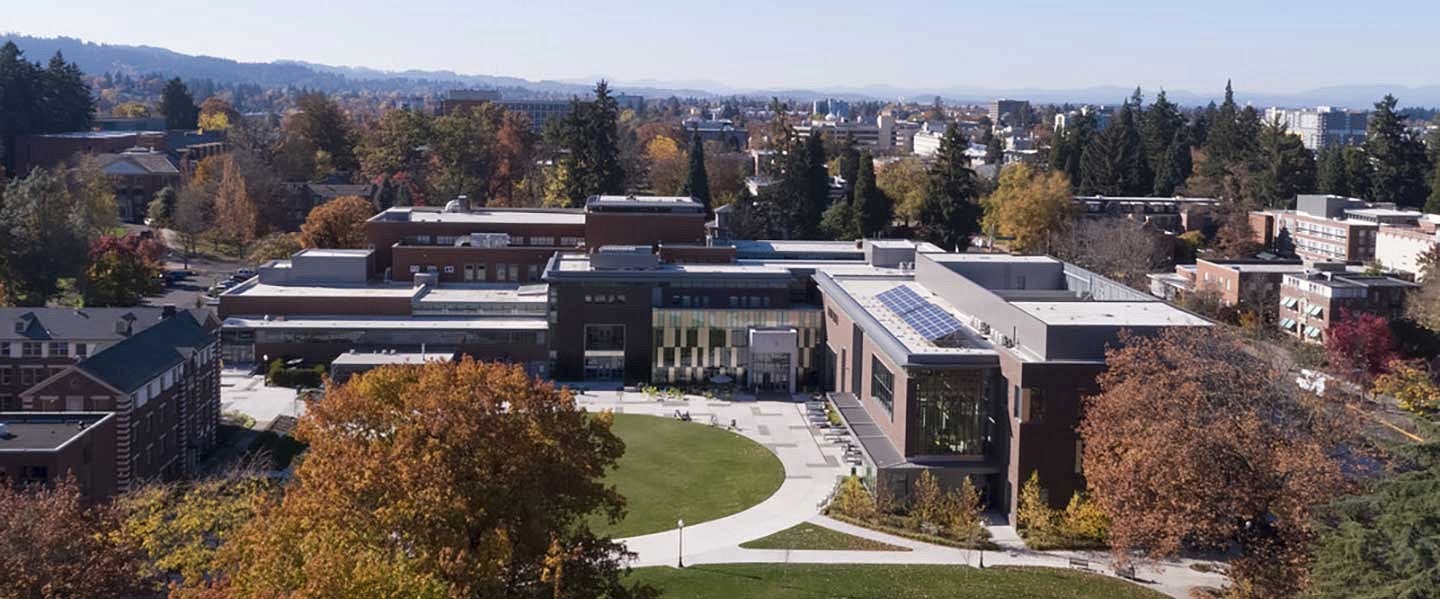 Aerial photo of campus by the EMU